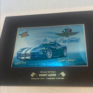 Buddy Lazier May 1996 Dodge Viper GTS Official Pace Car Poster Number #354/500